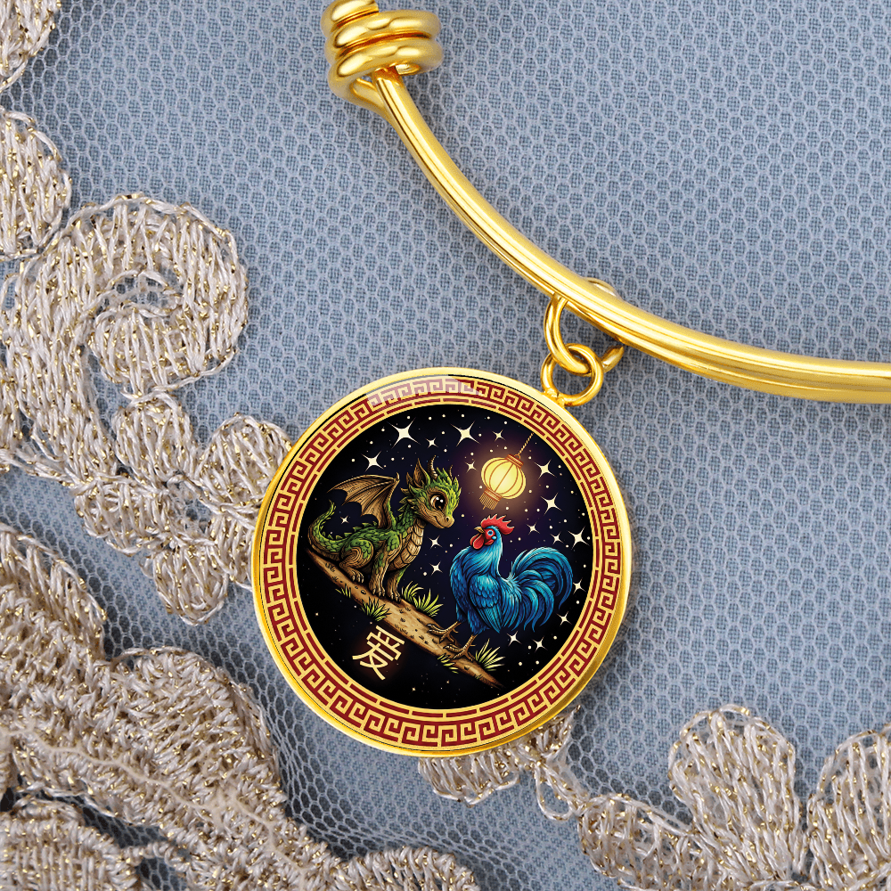 Rooster & Dragon Bracelet - Chinese Zodiac Pendant Jewelry