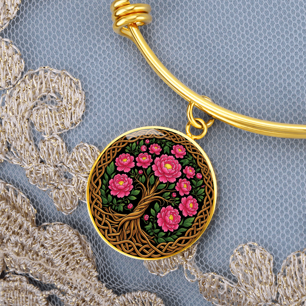 Celtic Tree of Life Pendant Bracelet - Peony November Birth Flower Jewelry