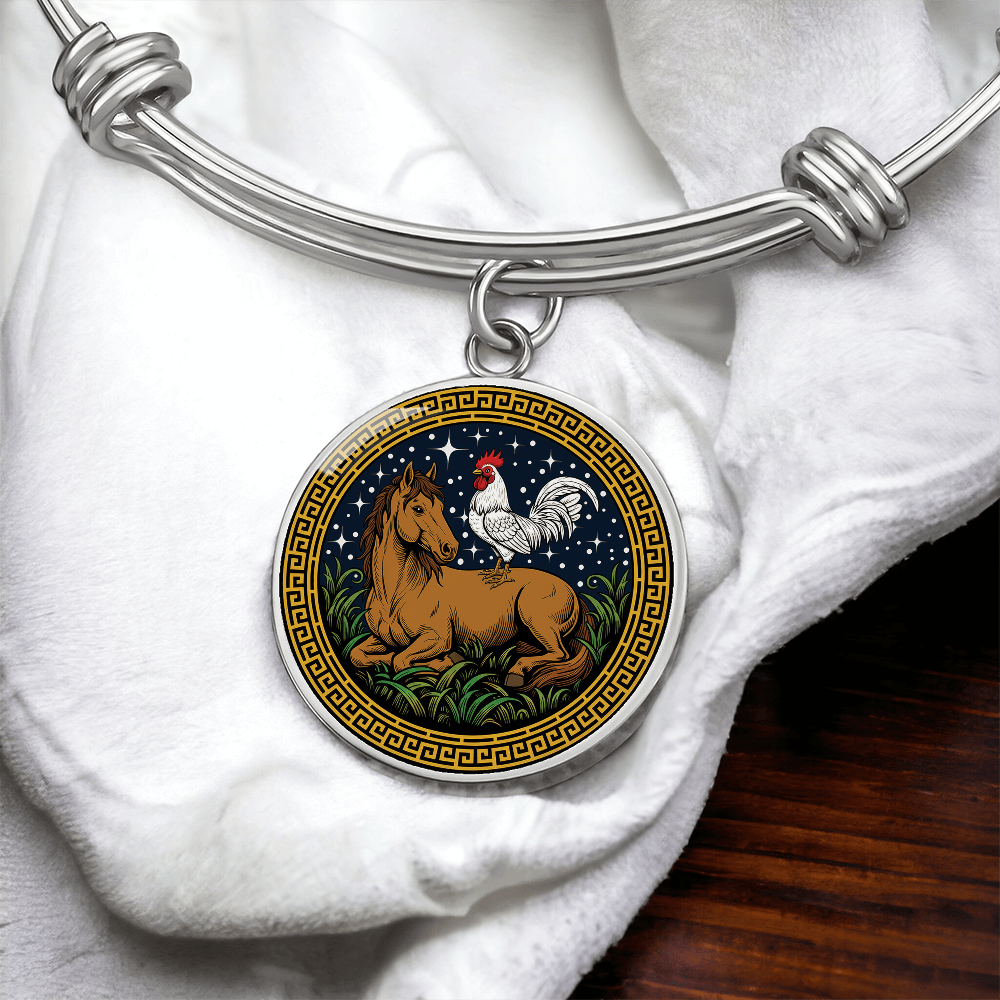 Rooster and Horse Bracelet - Couples Chinese Zodiac Animal Pendant Jewelry