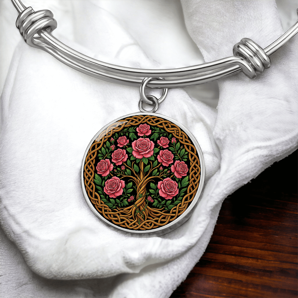 Celtic Tree of Life Pendant Bracelet - Rose June Birth Flower Jewelry