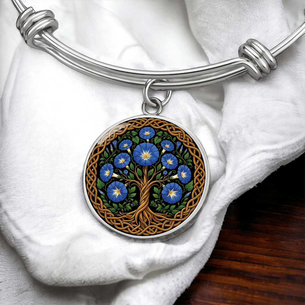 Celtic Tree of Life Pendant Bracelet - Morning Glory September Birth Flower Jewelry