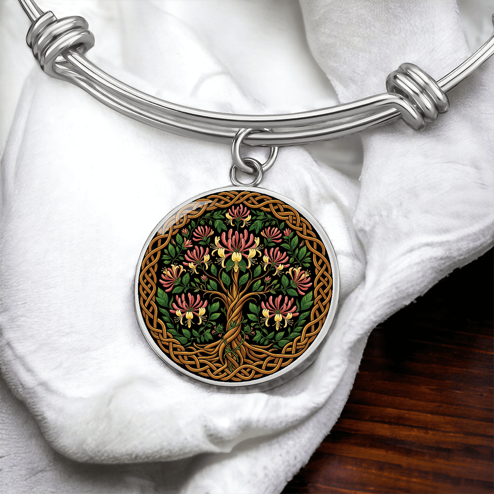 Celtic Tree of Life Pendant Bracelet - Honeysuckle June Birth Flower Jewelry