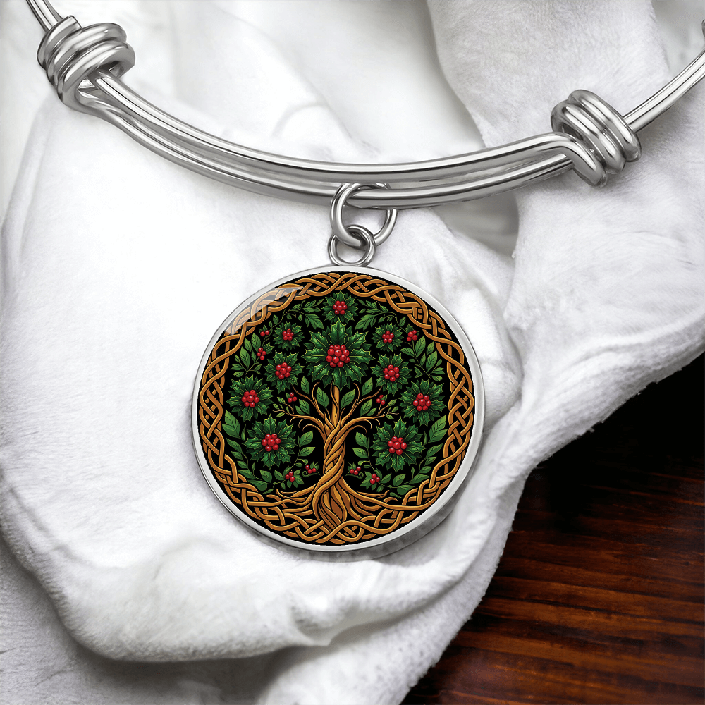 Celtic Tree of Life Pendant Bracelet - Holly December Birth Flower Jewelry