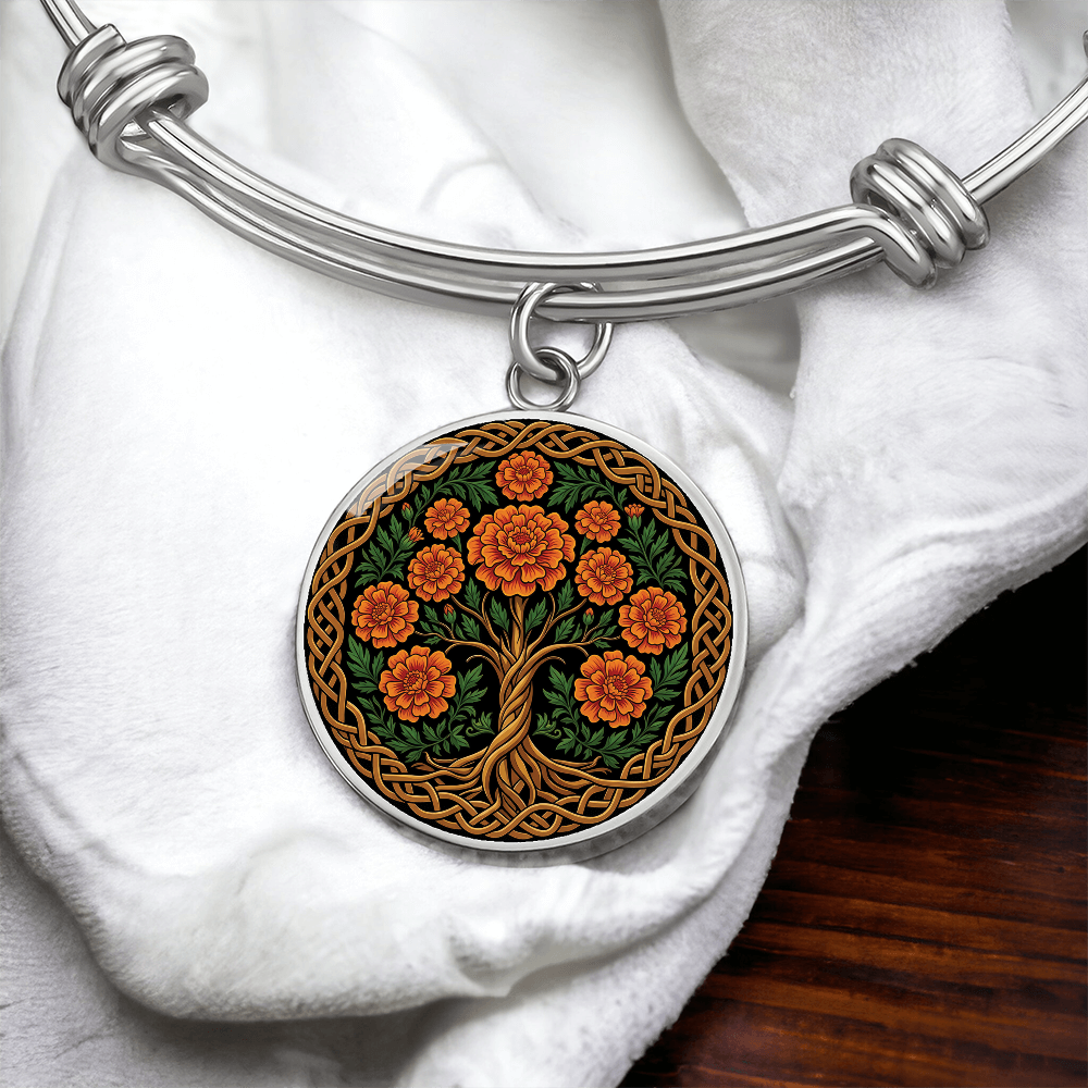 Celtic Tree of Life Pendant Bracelet - Marigold October Birth Flower Jewelry