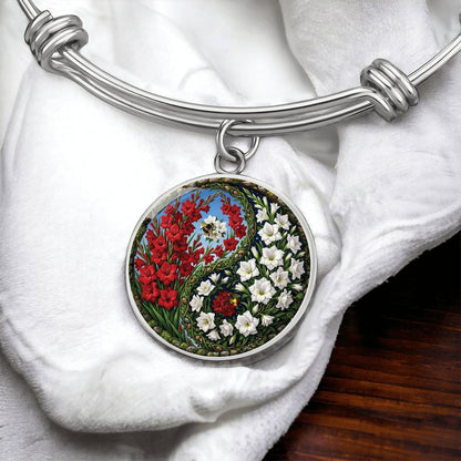 Gladiolus Yin Yang Bracelet - August Birth Month Flower Pendant Jewelry