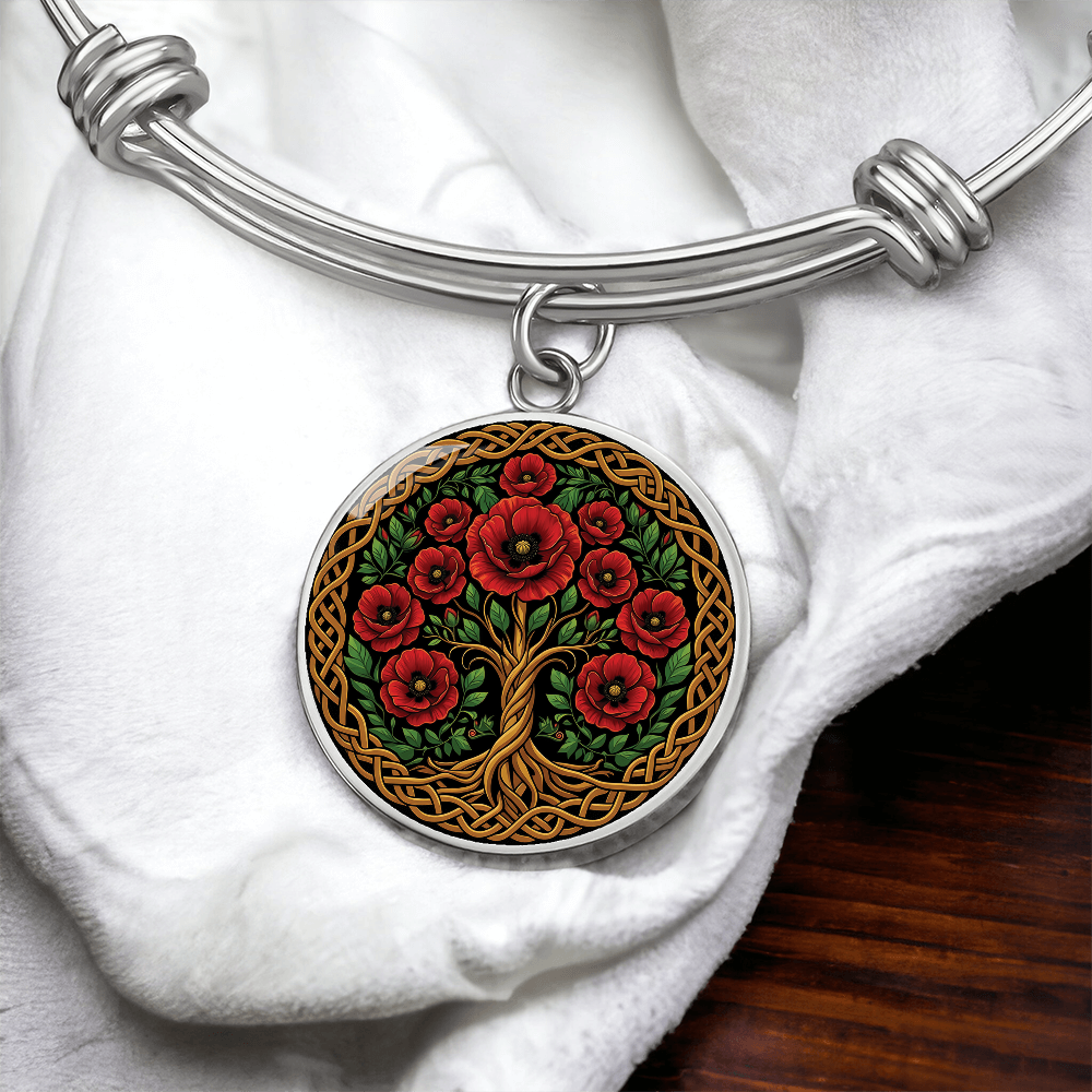 Celtic Tree of Life Pendant Bracelet - Poppy August Birth Flower Jewelry