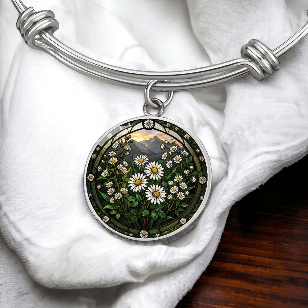 White Daisy Bracelet - April Birth Flower Pendant Jewelry