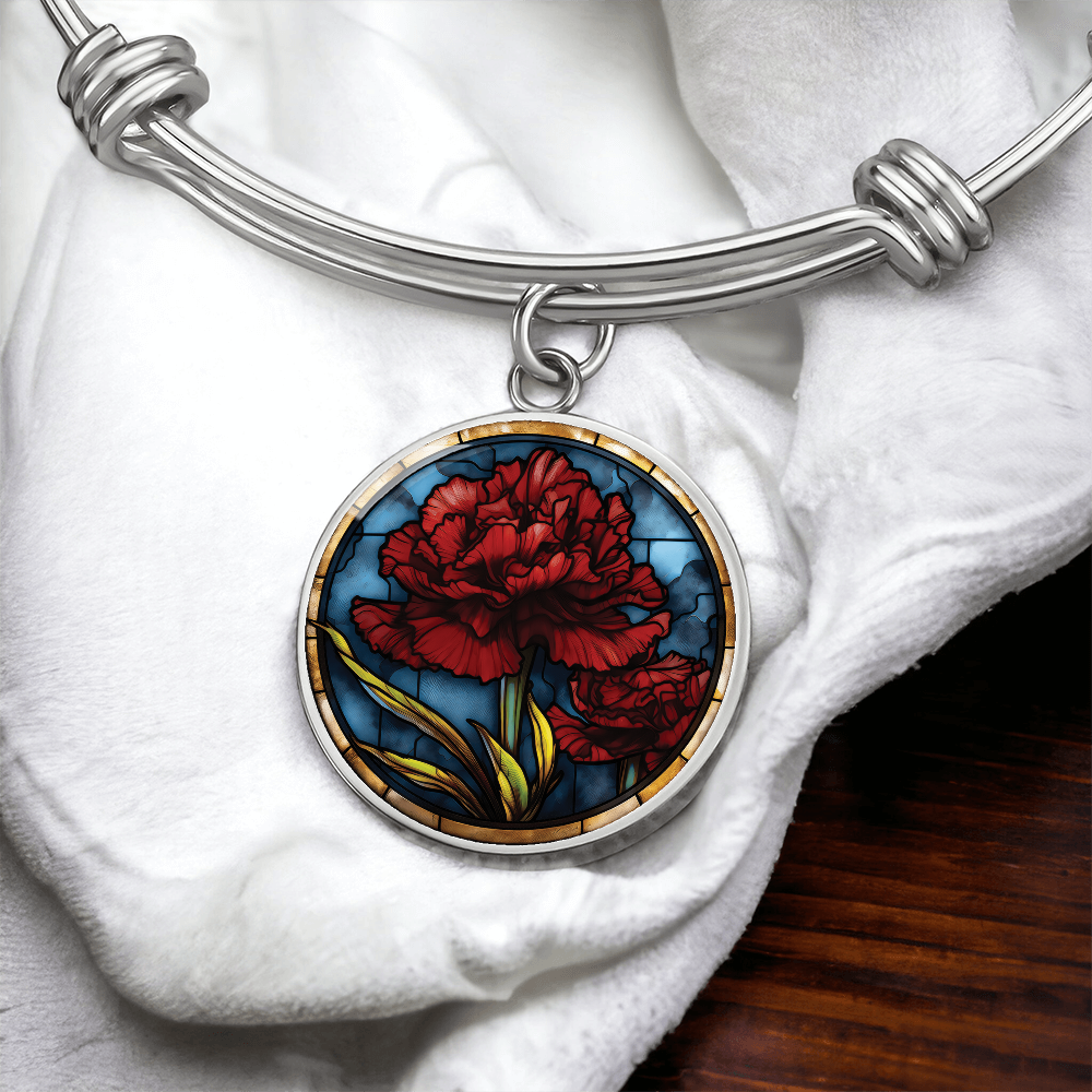 Carnation Bracelet - January Birth Flower Pendant Jewelry