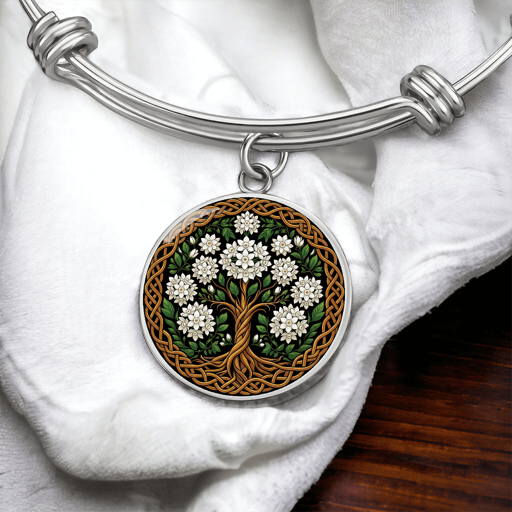 Celtic Tree of Life Pendant Bracelet - Narcissus December Birth Flower Jewelry