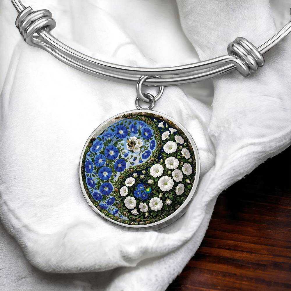 Morning Glory Yin Yang Bracelet - September Birth Month Flower Pendant Jewelry