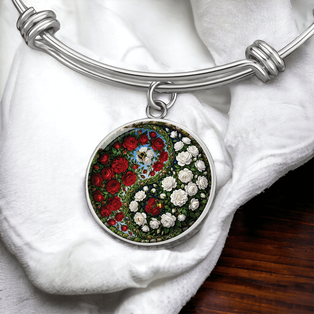 Rose Yin Yang Bracelet - June Birth Month Flower Pendant Jewelry