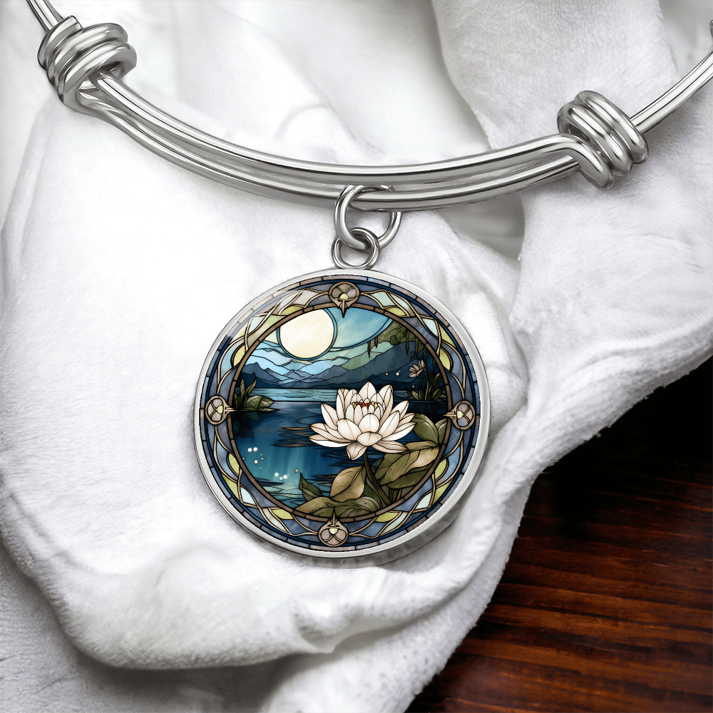 Water Lily Bracelet - July Birth Flower Pendant Jewelry