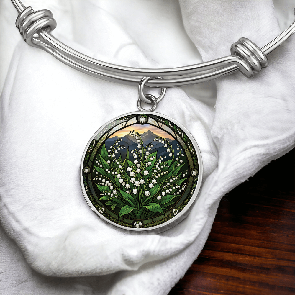 White Lily of the Valley Bracelet - May Birth Flower Pendant Jewelry