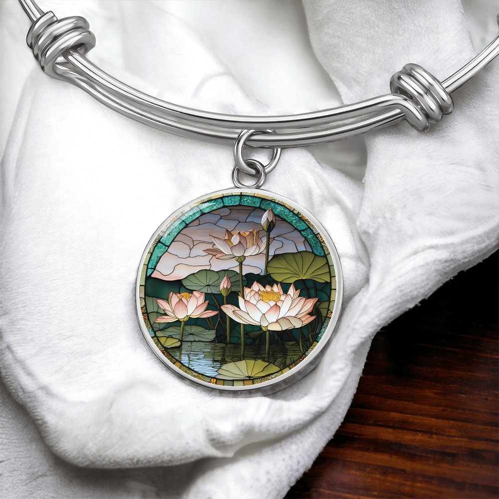 Water Lily Bracelet, July Birth Flower Pendant Jewelry