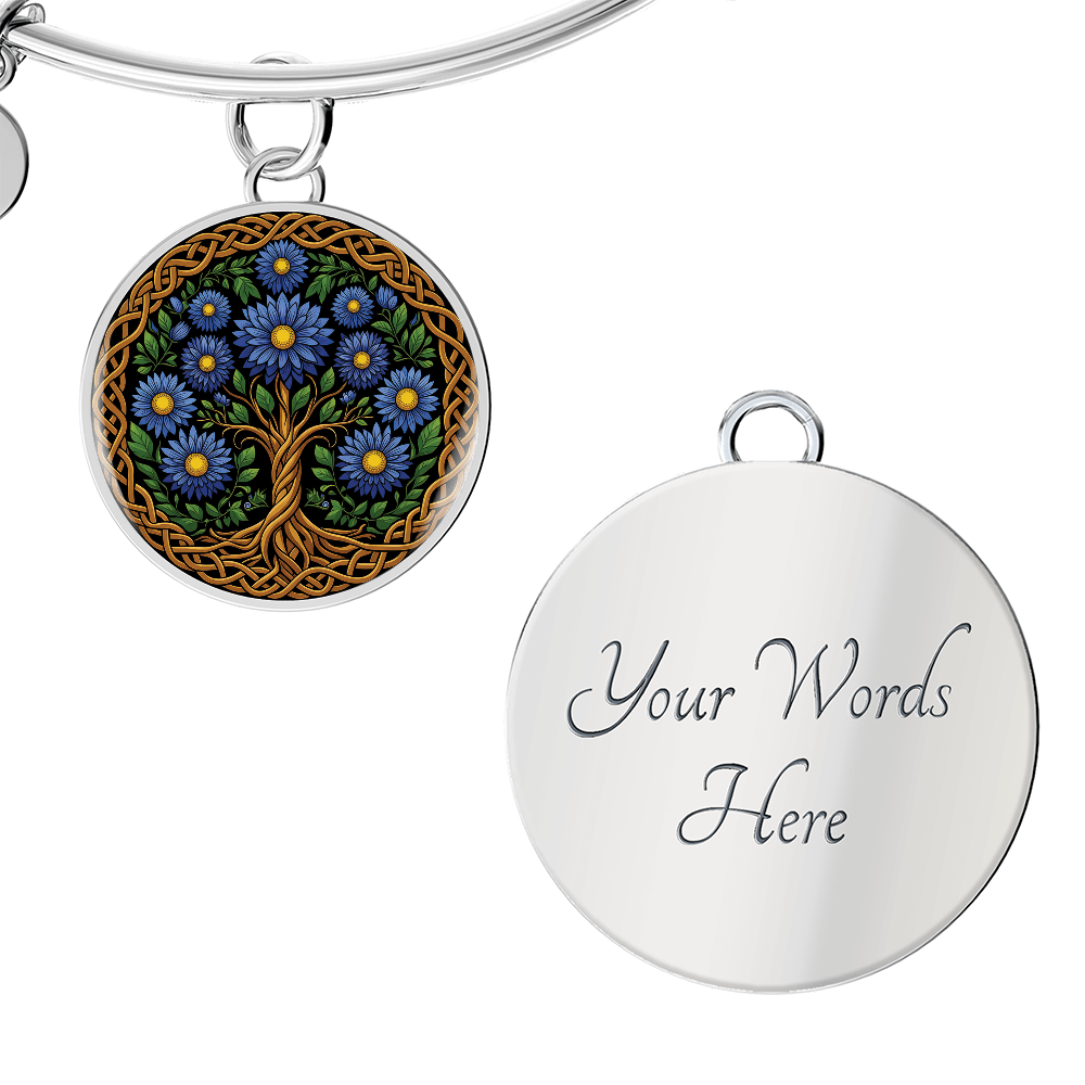 Celtic Tree of Life Pendant Bracelet - Aster September Birth Flower Jewelry