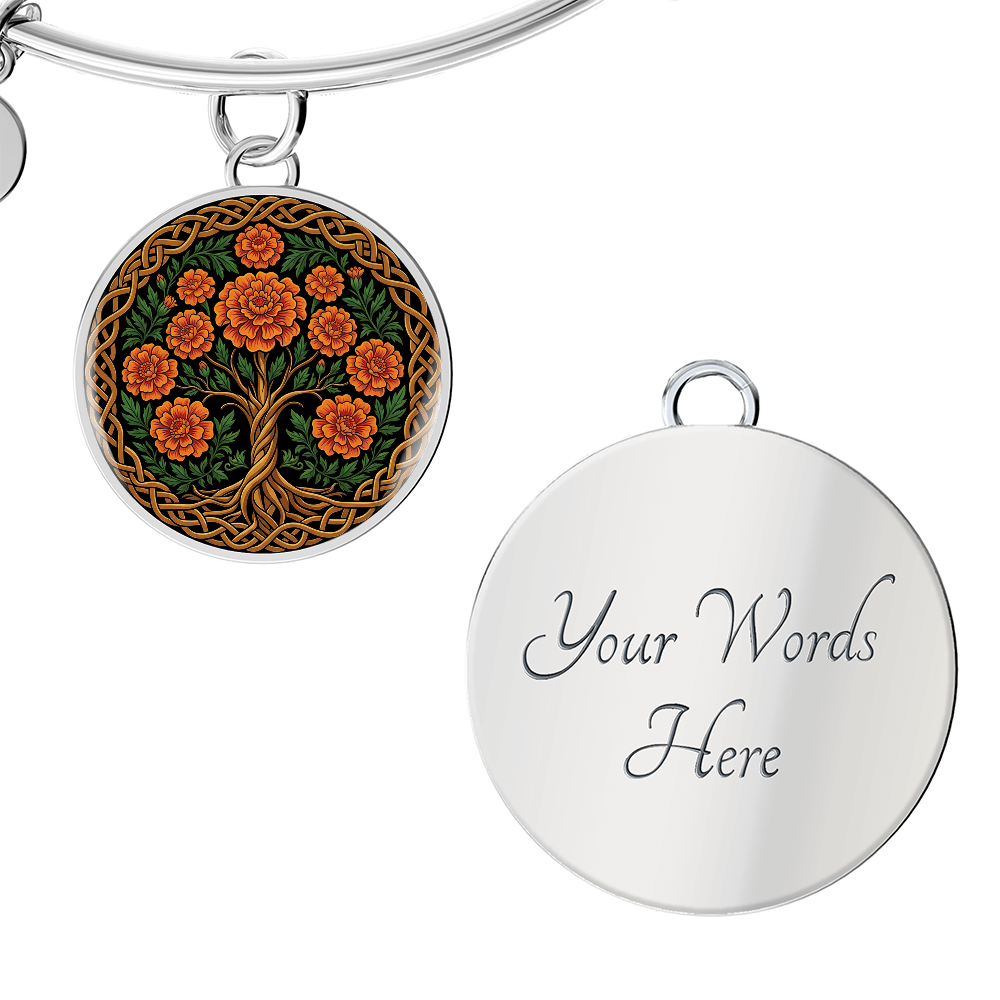 Celtic Tree of Life Pendant Bracelet - Marigold October Birth Flower Jewelry