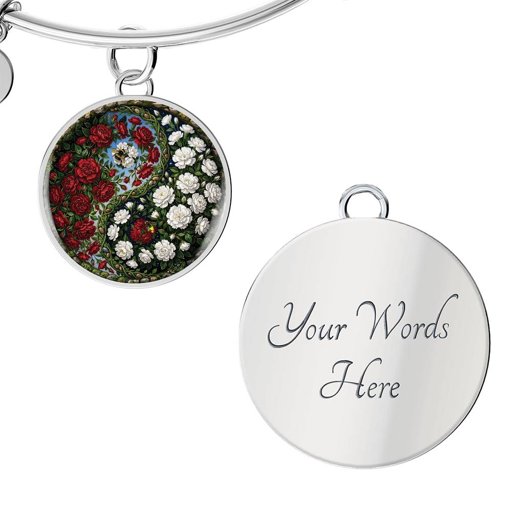 Carnation Yin Yang Bracelet - January Birth Month Flower Pendant Jewelry