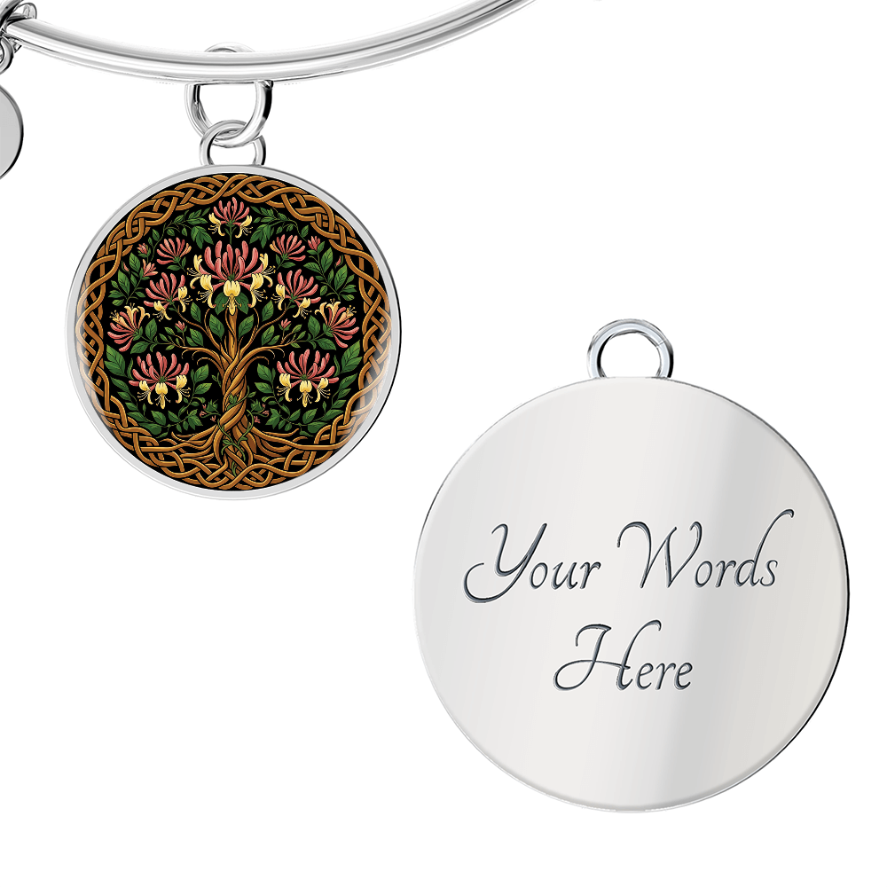 Celtic Tree of Life Pendant Bracelet - Honeysuckle June Birth Flower Jewelry