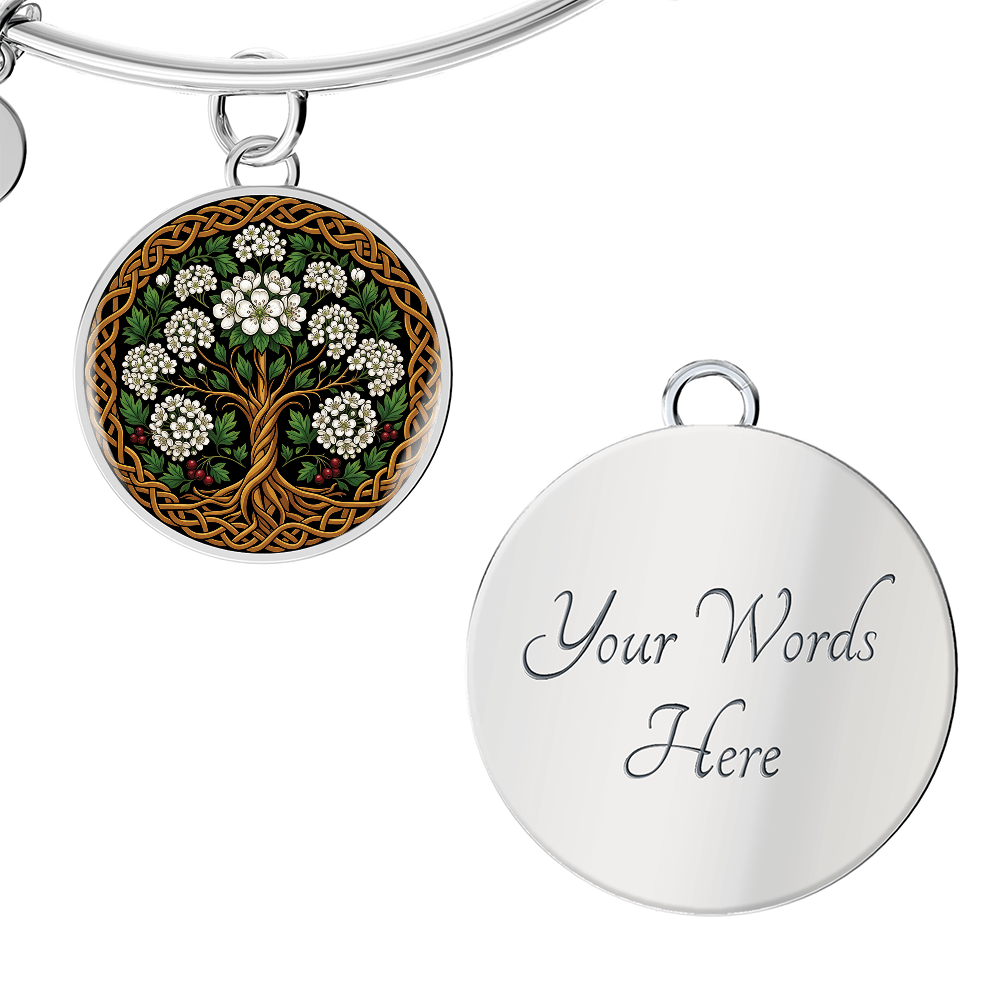 Celtic Tree of Life Pendant Bracelet - Hawthorn May Birth Flower Jewelry