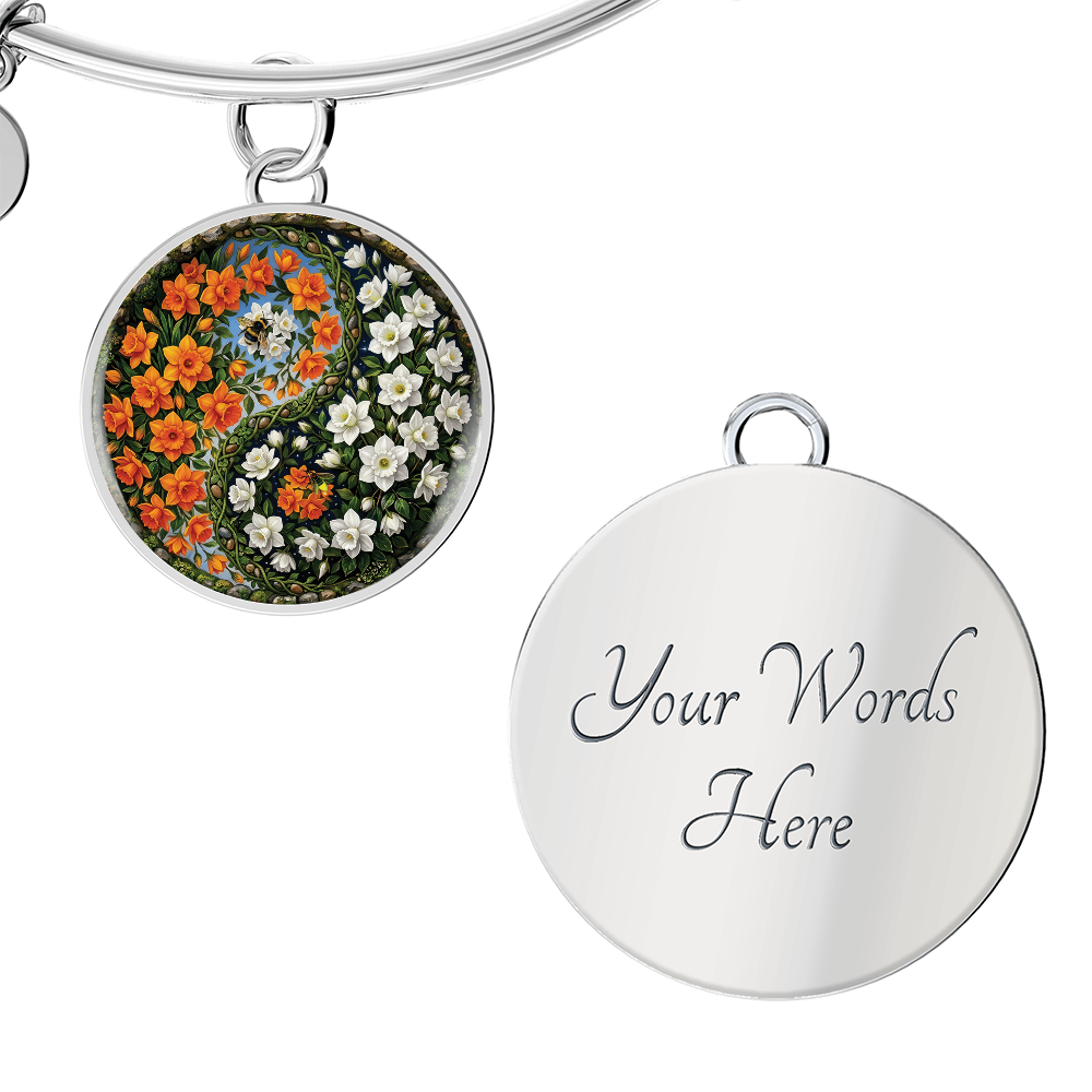 Daffodil Yin Yang Bracelet - March Birth Month Flower Pendant Jewelry