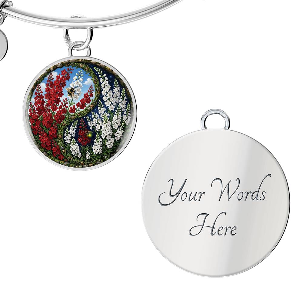 Larkspur Yin Yang Bracelet - July Birth Month Flower Pendant Jewelry