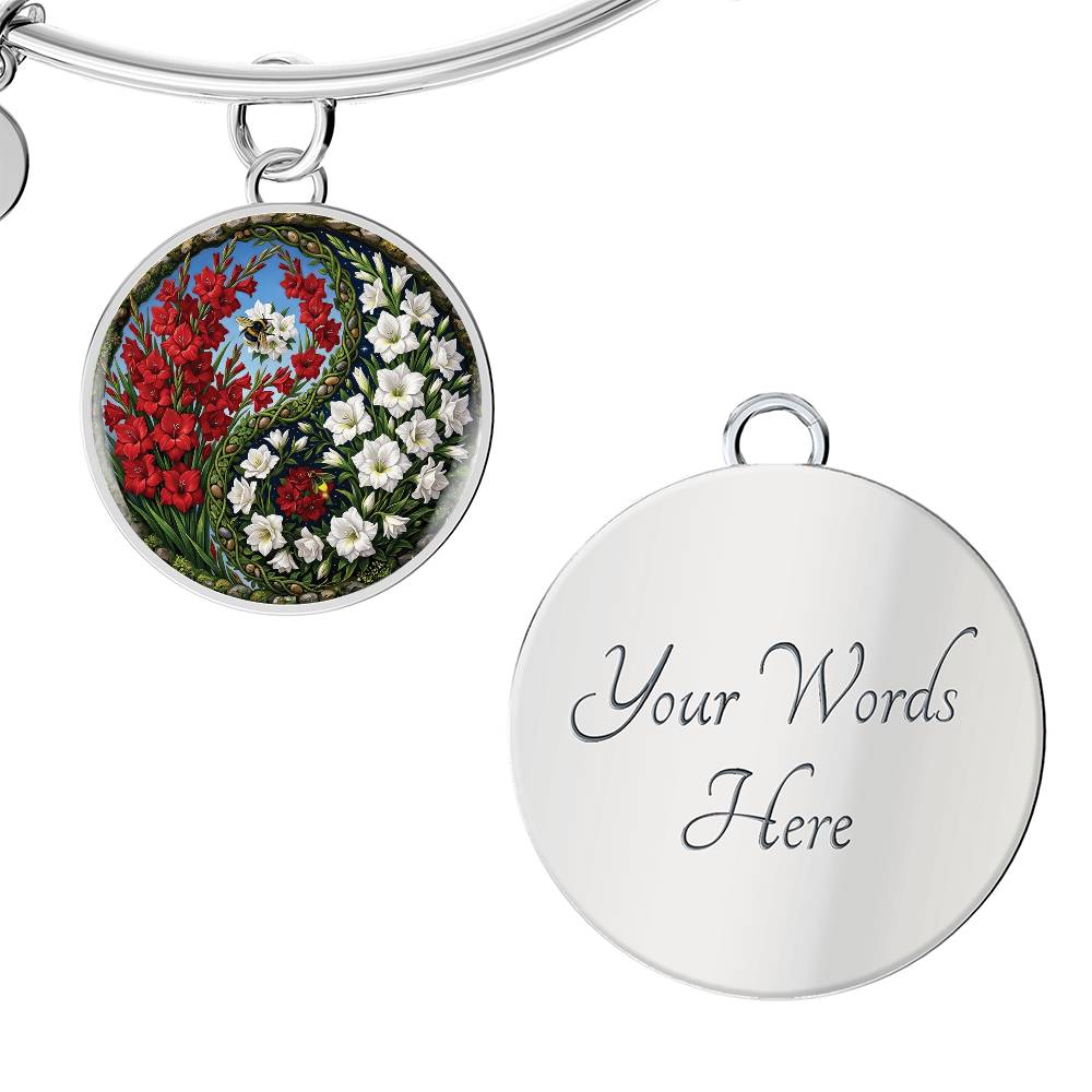 Gladiolus Yin Yang Bracelet - August Birth Month Flower Pendant Jewelry