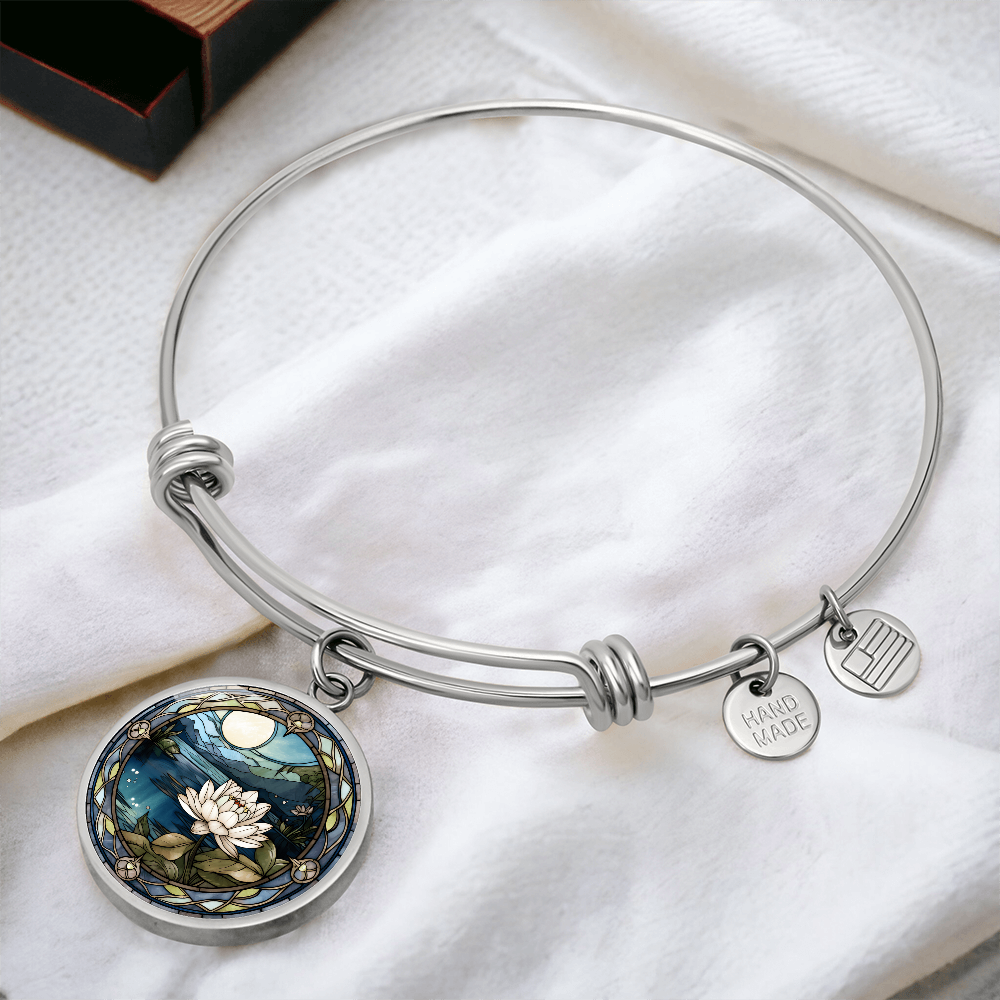 Water Lily Bracelet - July Birth Flower Pendant Jewelry