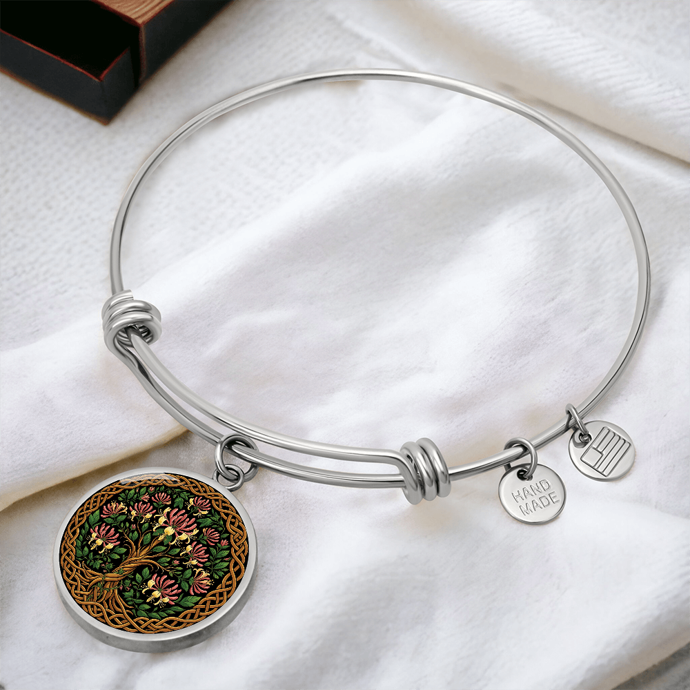 Celtic Tree of Life Pendant Bracelet - Honeysuckle June Birth Flower Jewelry