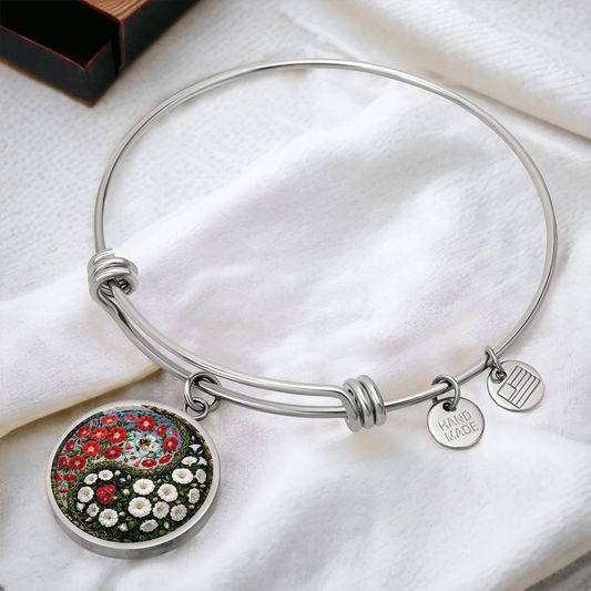 Red and White Morning Glory Yin Yang Bracelet - September Birth Month Flower Pendant Jewelry