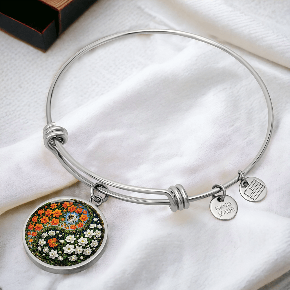Daffodil Yin Yang Bracelet - March Birth Month Flower Pendant Jewelry