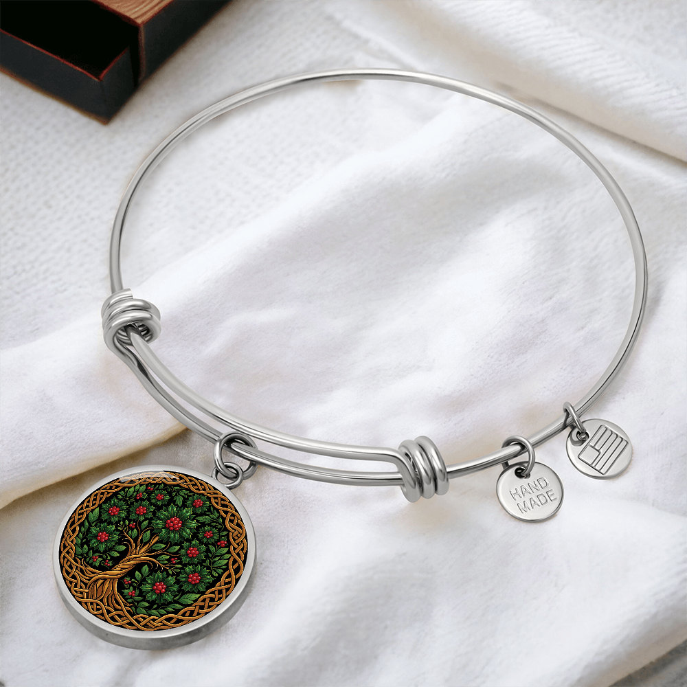 Celtic Tree of Life Pendant Bracelet - Holly December Birth Flower Jewelry
