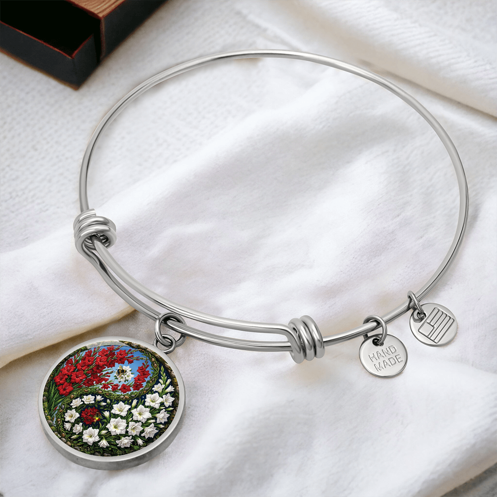 Gladiolus Yin Yang Bracelet - August Birth Month Flower Pendant Jewelry