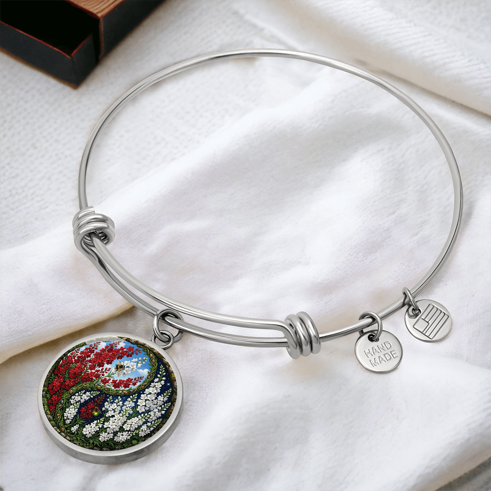 Larkspur Yin Yang Bracelet - July Birth Month Flower Pendant Jewelry