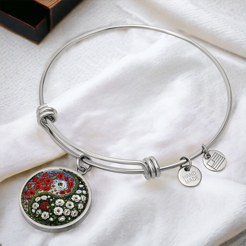 Poppy Yin Yang Bracelet - August Birth Month Flower Pendant Jewelry