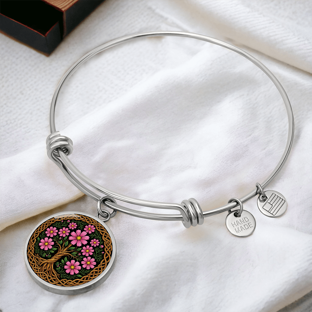 Celtic Tree of Life Pendant Bracelet - Cosmos October Birth Flower Jewelry