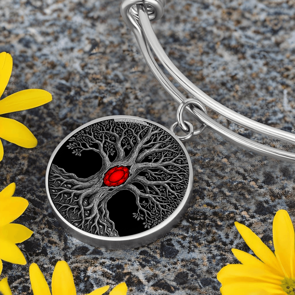 Tree of Life Bracelet - Red Birthstone Design