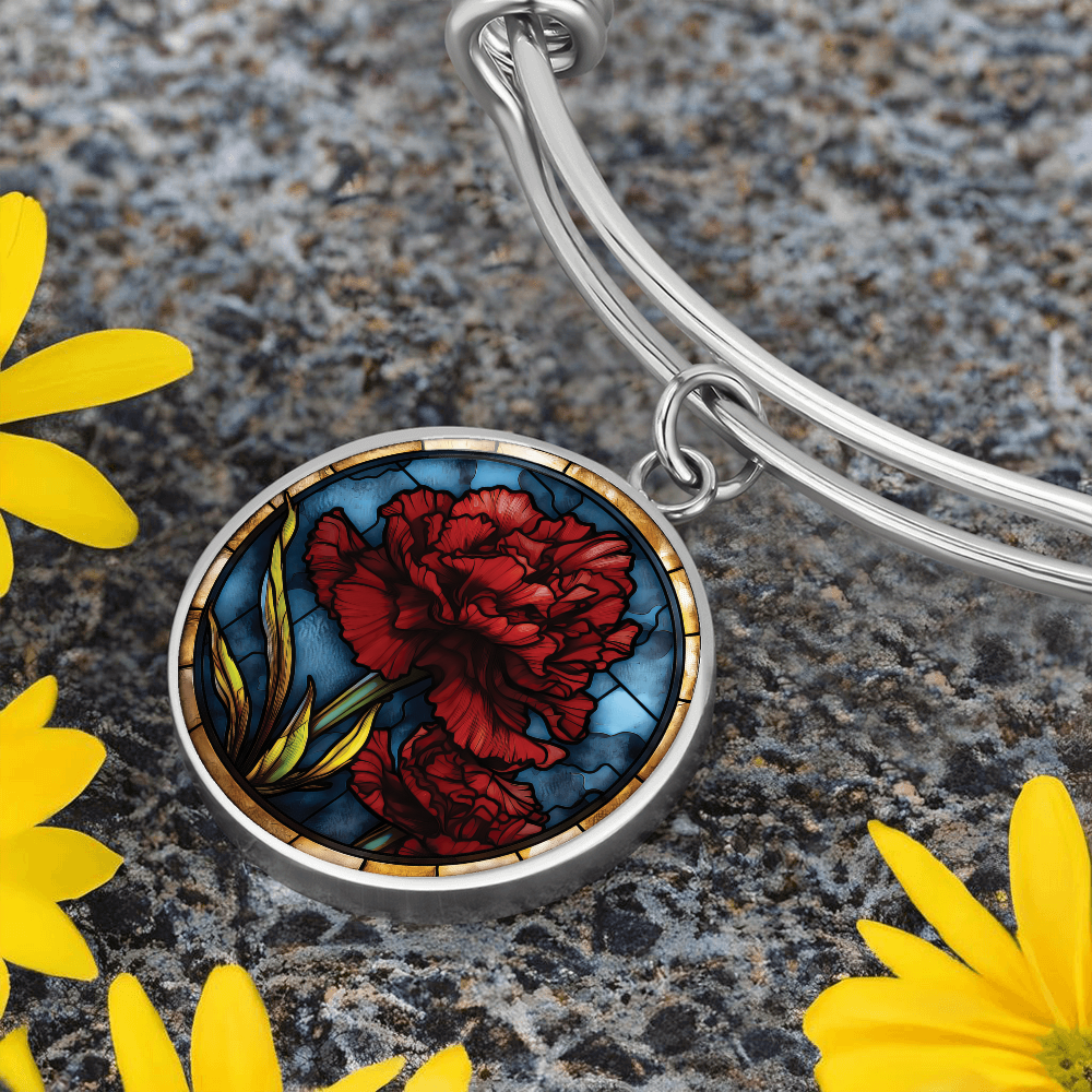 Carnation Bracelet - January Birth Flower Pendant Jewelry