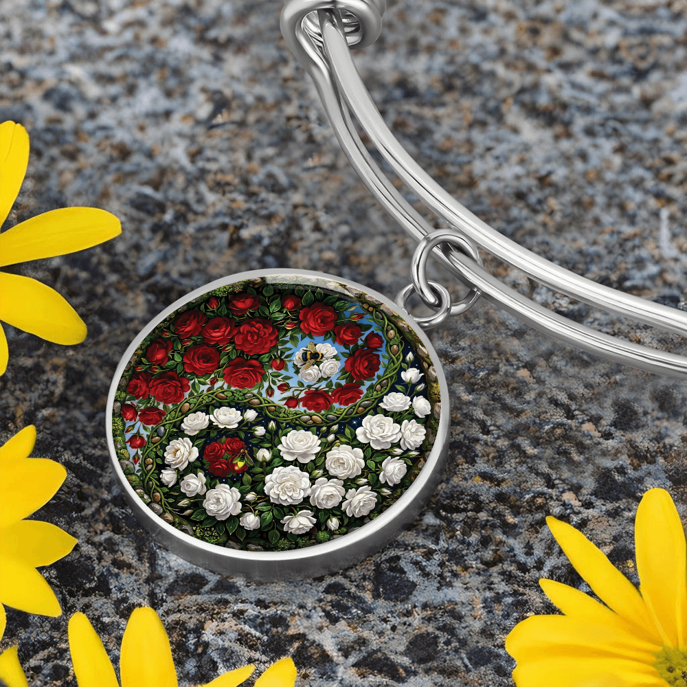 Rose Yin Yang Bracelet - June Birth Month Flower Pendant Jewelry