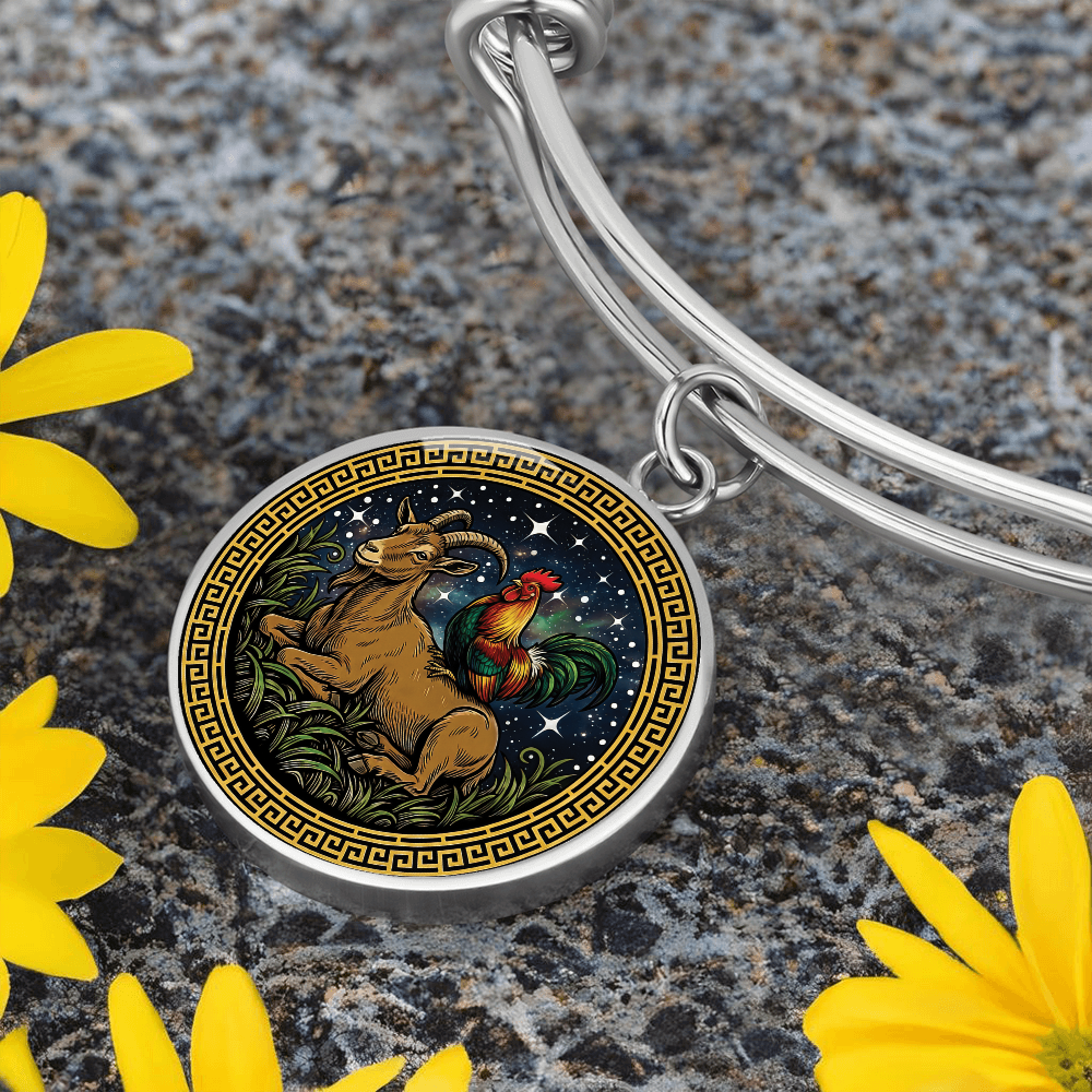 Rooster & Goat Bracelet - Couples Chinese Zodiac Animal Pendant Jewelry