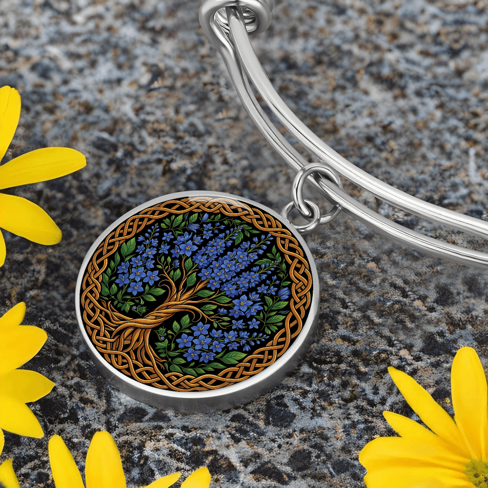 Celtic Tree of Life Pendant Bracelet - Larkspur July Birth Flower Jewelry