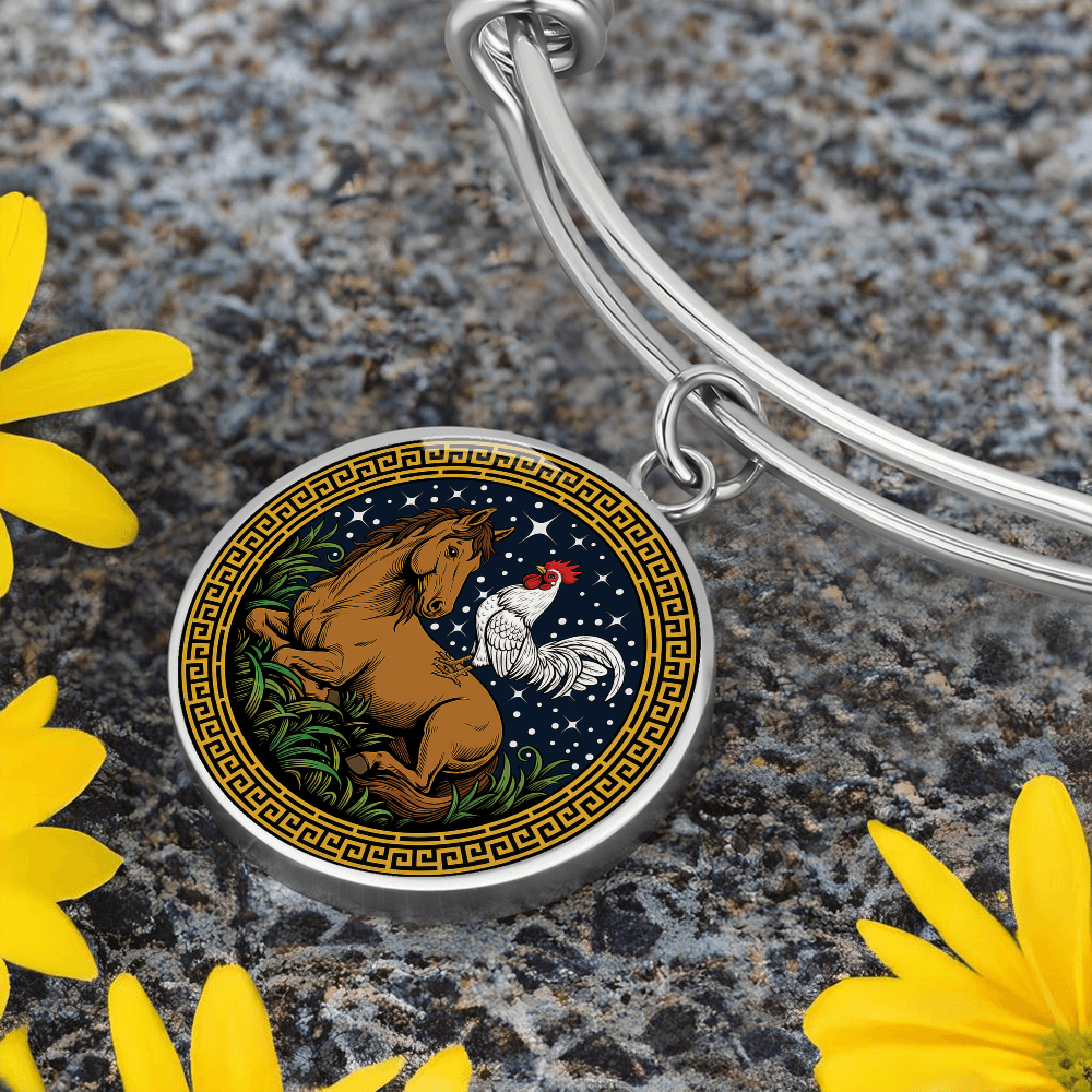 Rooster and Horse Bracelet - Couples Chinese Zodiac Animal Pendant Jewelry