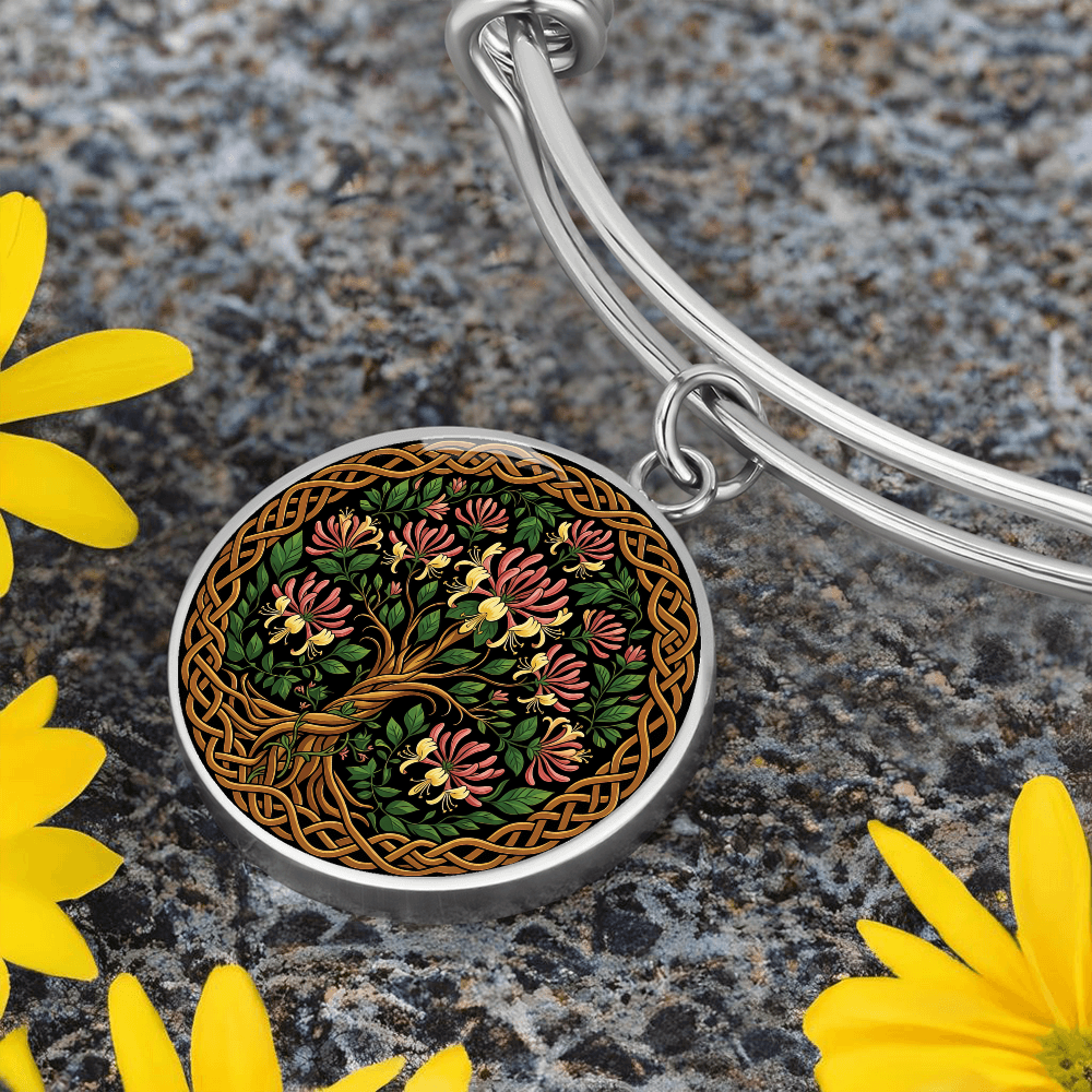 Celtic Tree of Life Pendant Bracelet - Honeysuckle June Birth Flower Jewelry