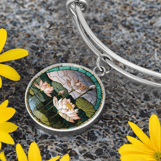 Water Lily Bracelet, July Birth Flower Pendant Jewelry