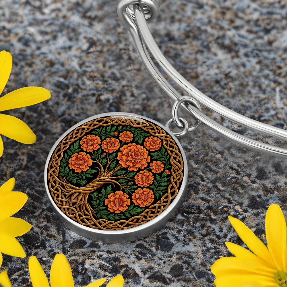 Celtic Tree of Life Pendant Bracelet - Marigold October Birth Flower Jewelry