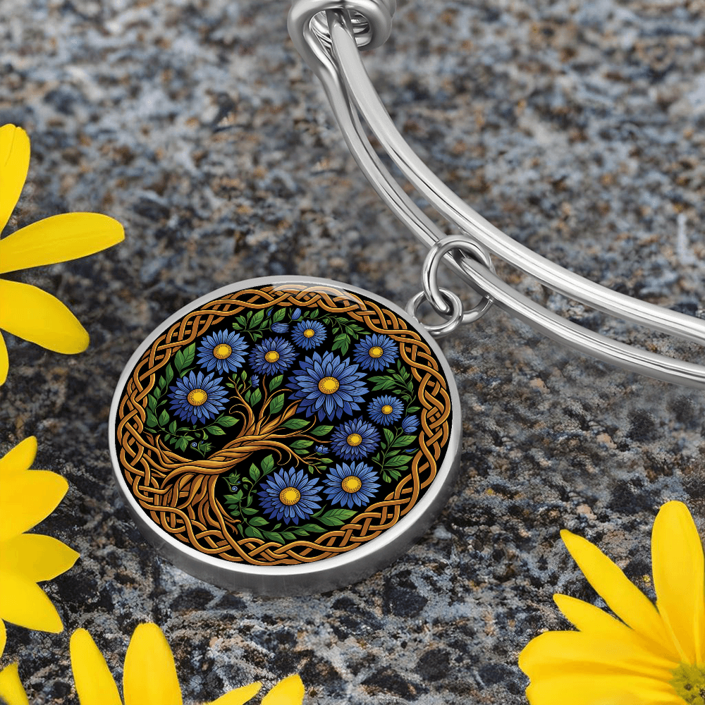 Celtic Tree of Life Pendant Bracelet - Aster September Birth Flower Jewelry