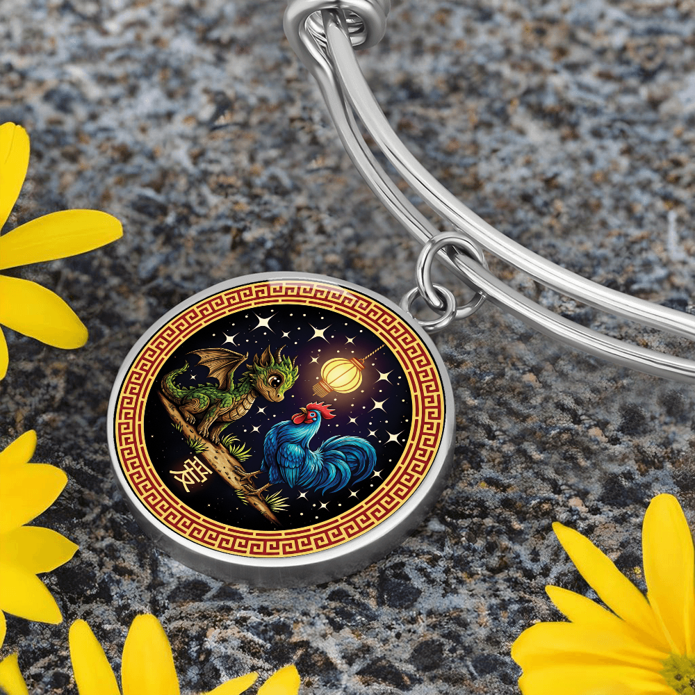Rooster & Dragon Bracelet - Chinese Zodiac Pendant Jewelry