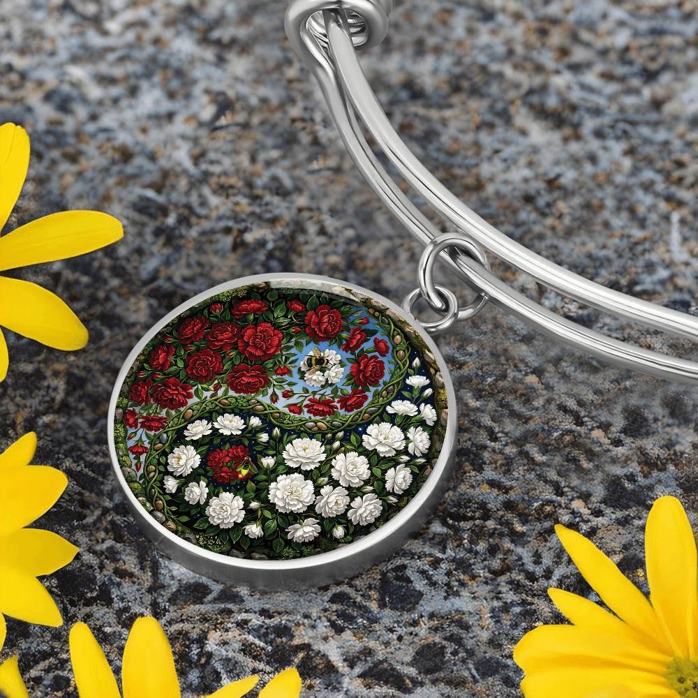 Carnation Yin Yang Bracelet - January Birth Month Flower Pendant Jewelry