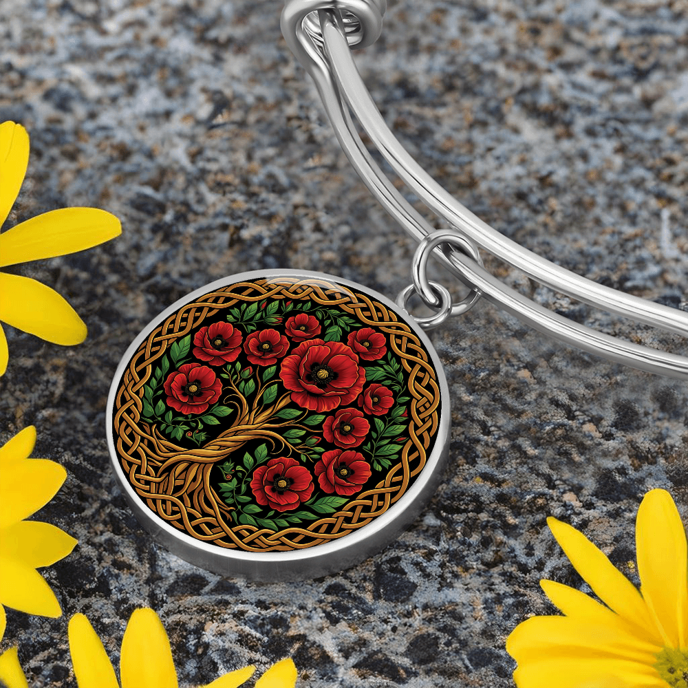 Celtic Tree of Life Pendant Bracelet - Poppy August Birth Flower Jewelry