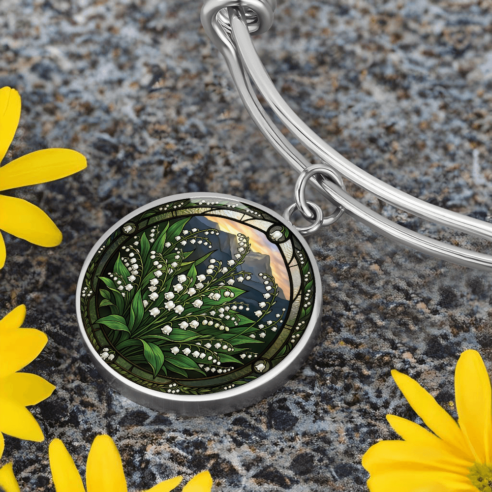 White Lily of the Valley Bracelet - May Birth Flower Pendant Jewelry