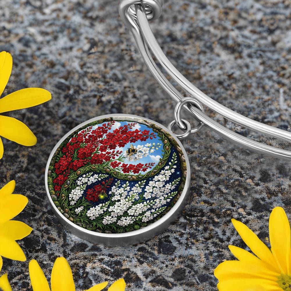 Larkspur Yin Yang Bracelet - July Birth Month Flower Pendant Jewelry